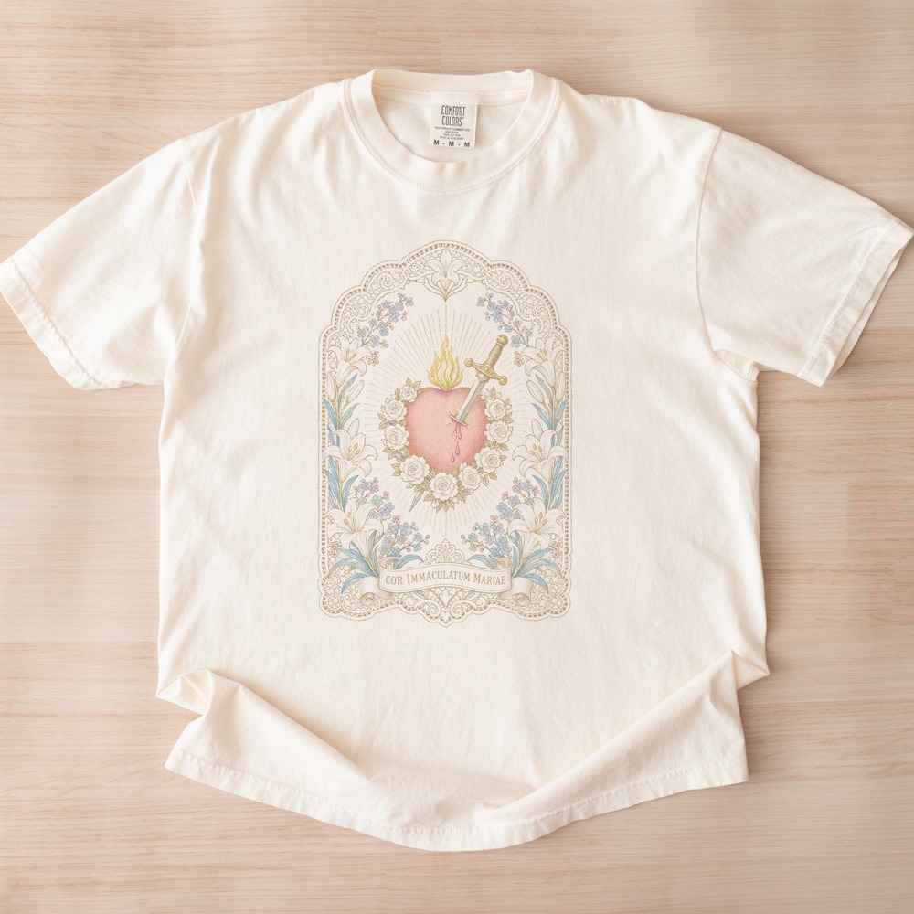 Cor Immaculatum Mariae Sacred Heart in Floral Arch Tee